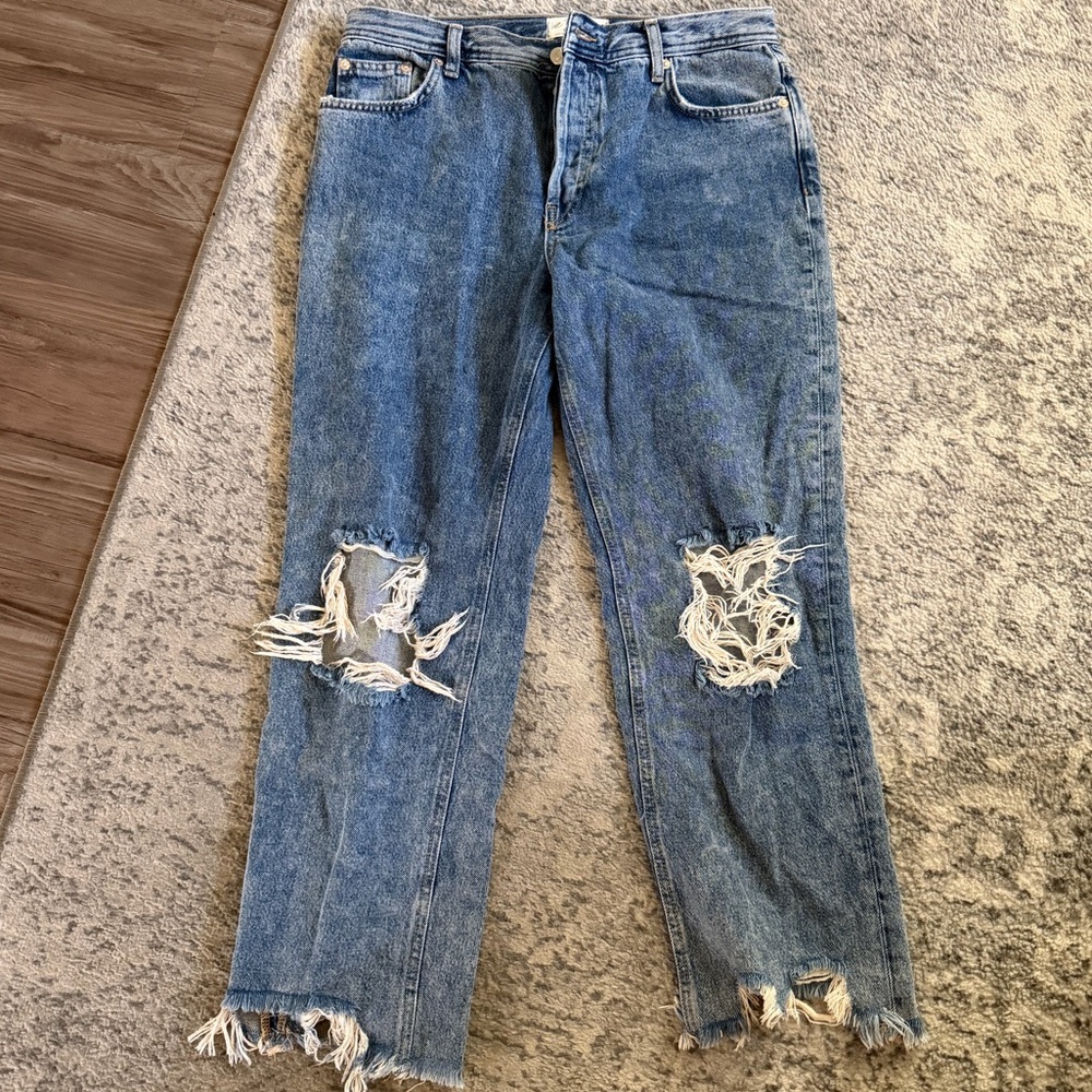 We The Free Blue Distressed Straight Leg Jeans